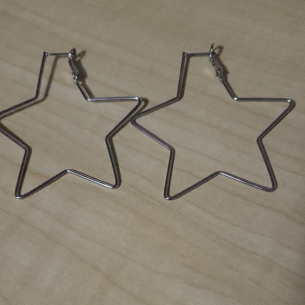 Silver Star Hoop Earrings